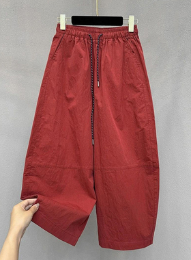 高端欧货2025秋季新款松紧高腰系绳宽松今年流行直筒休闲阔腿裤女