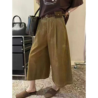 复古小个子灯芯绒阔腿裤女秋季