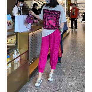 欧货时尚套装女2026夏季新款洋气减龄印花上衣玫红色九分裤两件套