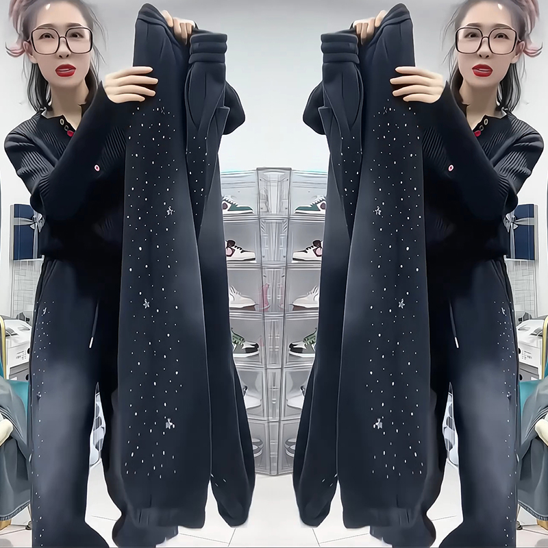 欧货休闲束脚裤女2025秋冬亮闪闪