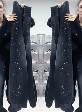 欧货休闲束脚裤女2025秋冬爆款大码梨形身材显瘦设计感烫钻哈伦裤