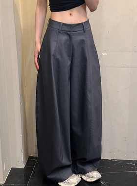 深灰色弯刀裤早秋新款女士高腰舒适阔腿裤时尚百搭宽松显瘦休闲裤