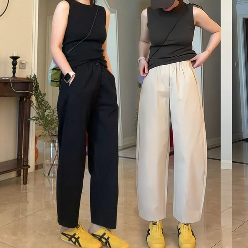 韩国东大门九分萝卜锥形裤2025春夏新款高腰气质休闲宽松哈伦裤子