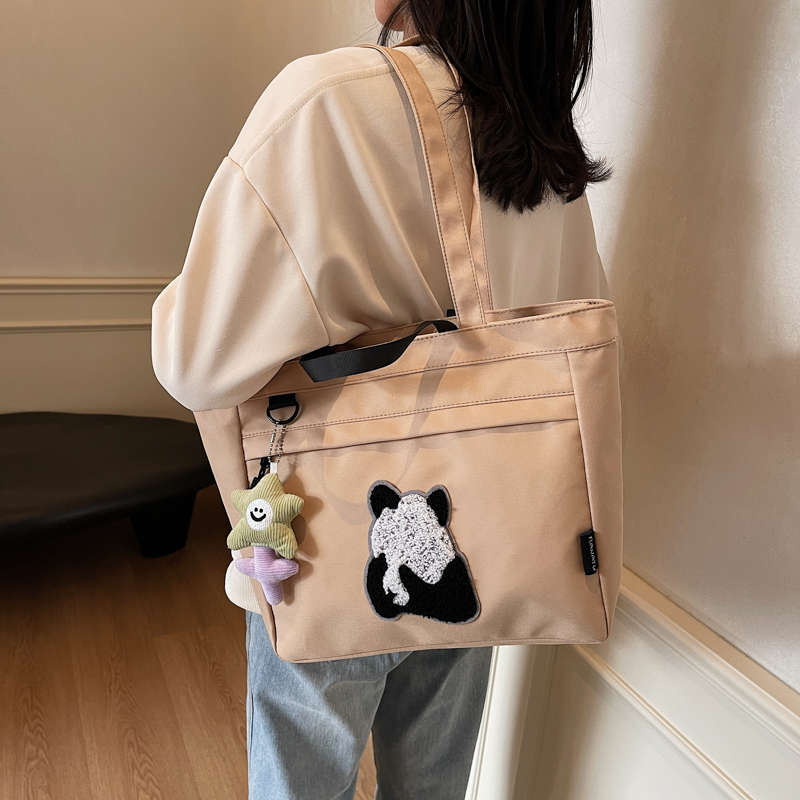 红鹮鸟休闲复古大容量托特包国风ins熊猫少女单肩包学生补习包