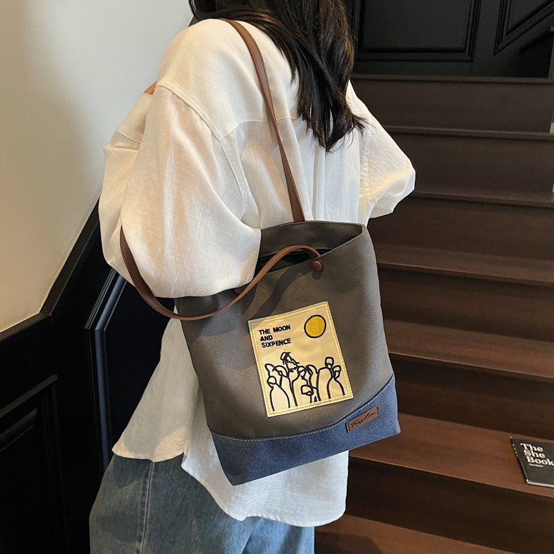 红鹮鸟日常休闲帆布包女夏百搭文艺学生上课手提袋单肩大容量通勤