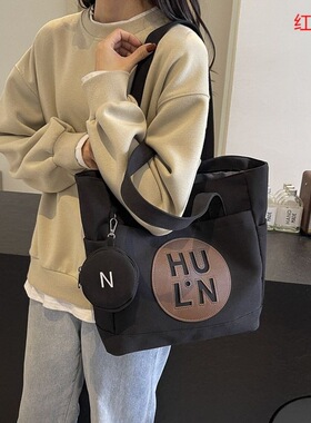 帆布包女2024大学生手提托特包百搭大容量上课包休闲简约单肩包