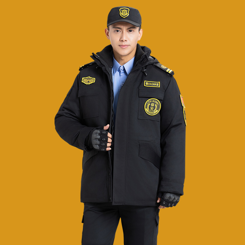 2025原版保安工作服冬装棉服加厚防寒多功能作训大衣冬季执勤制服