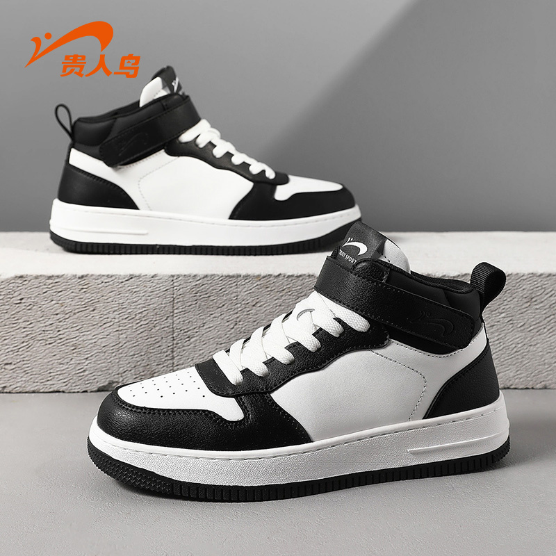 贵人鸟车缝线系带女士高帮板鞋