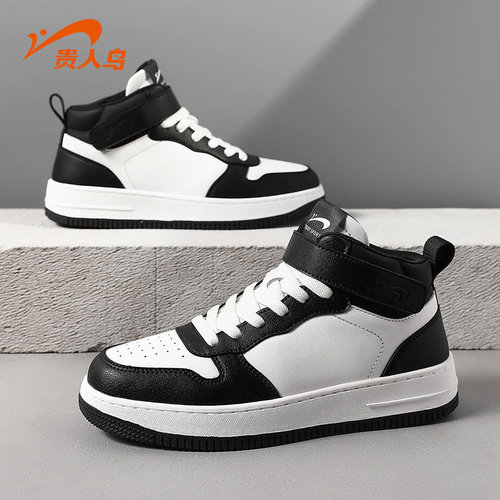 贵人鸟车缝线系带女士高帮板鞋