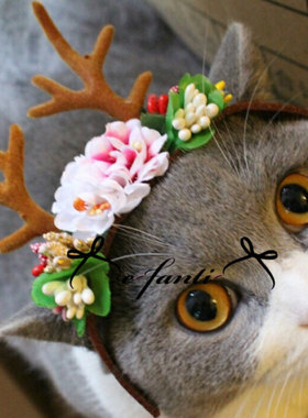 手工圣诞节鹿角头套猫咪兔子