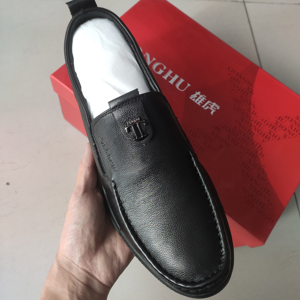 雄虎皮鞋男士真皮2022新款软底头层牛皮爸爸鞋工作鞋一脚蹬皮鞋