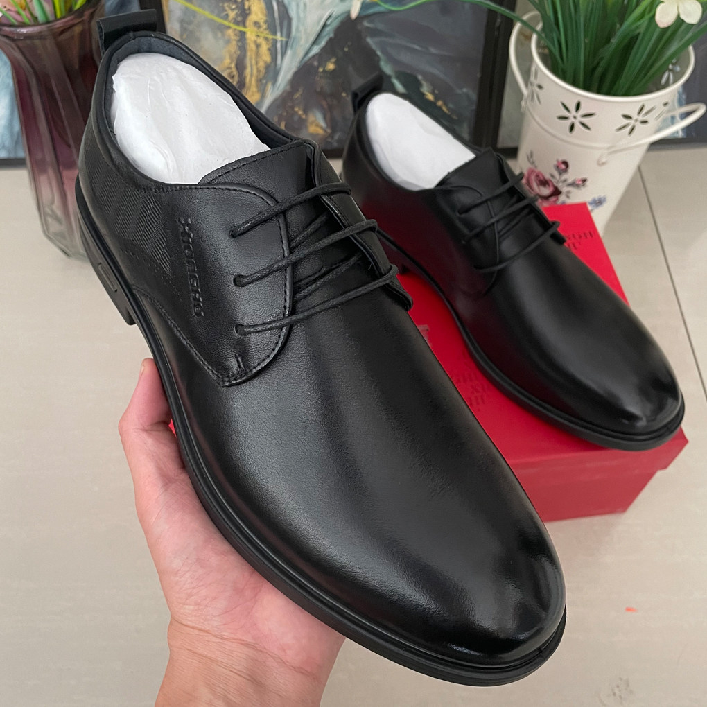 雄虎皮鞋男士头层牛皮软皮真皮春秋透气系带聚酯底防滑爸爸工作鞋