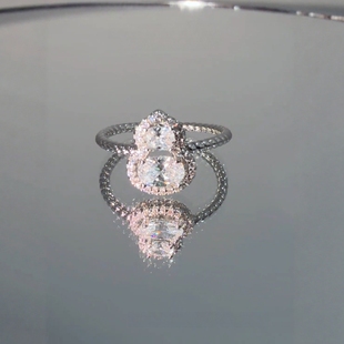 旭平新中式白色围镶葫芦戒指女闪亮轻奢高级感气质银色麻花食指戒