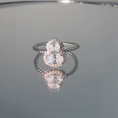 小如新中式白色围镶葫芦戒指女闪亮轻奢高级感气质银色麻花食指戒