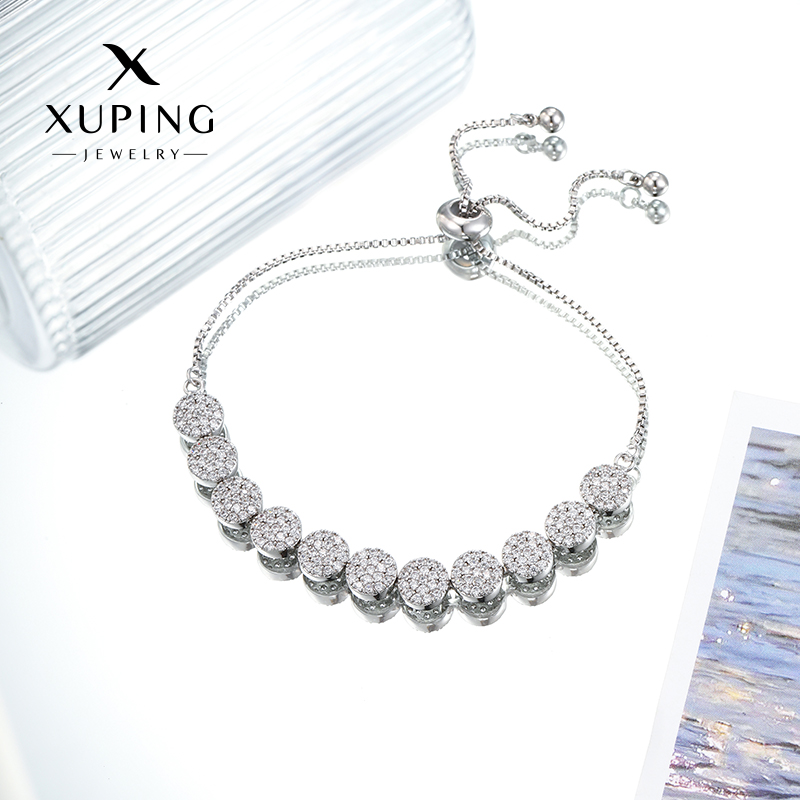 旭平抽拉式合金密镶人造石圆形可调节手链时尚简约通勤易搭手饰