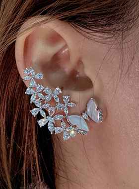 旭平蝴蝶仿贝母花团合金耳排右边单只耳骨钉