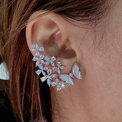 旭平仿贝母蝴蝶花团耳骨夹一体式耳钉耳排右边单只耳骨钉优雅气质