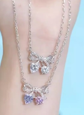 旭平恋恋粉樱桃爱心樱桃蝴蝶结项链时尚甜美气质软妹少女感锁骨链