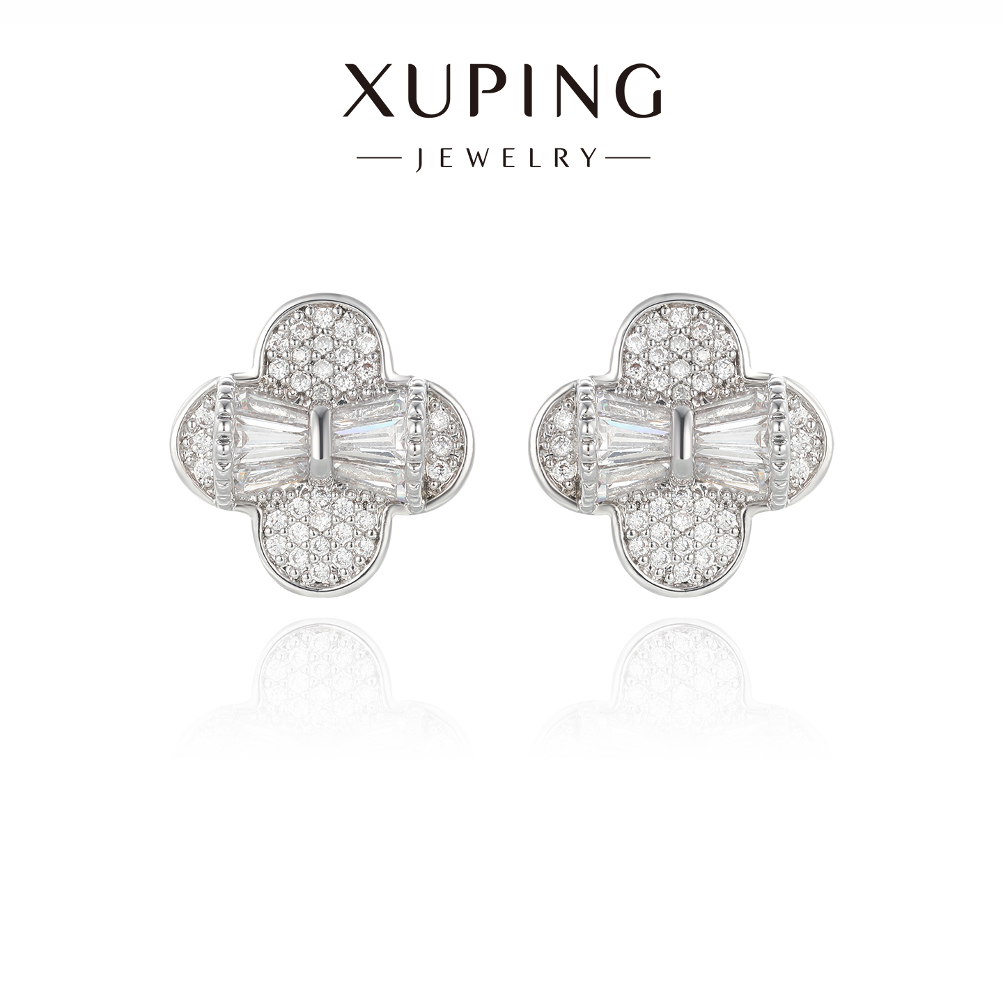 旭平满镶四叶花硅胶耳夹女时尚轻奢高级感大气无耳洞耳夹甜美耳饰