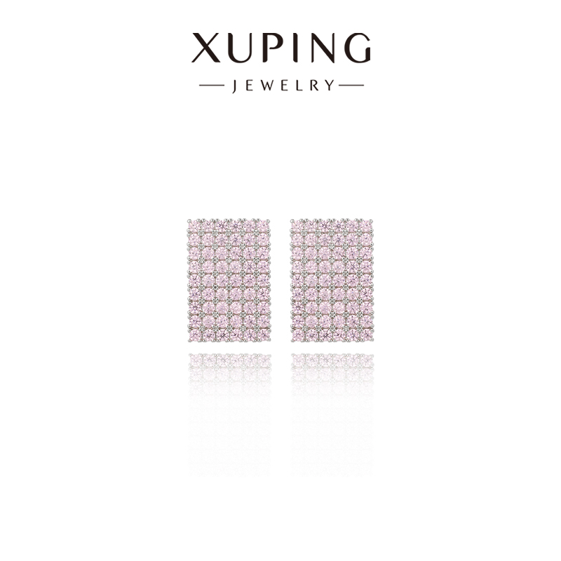 旭平微镶满锆长方形方块耳钉