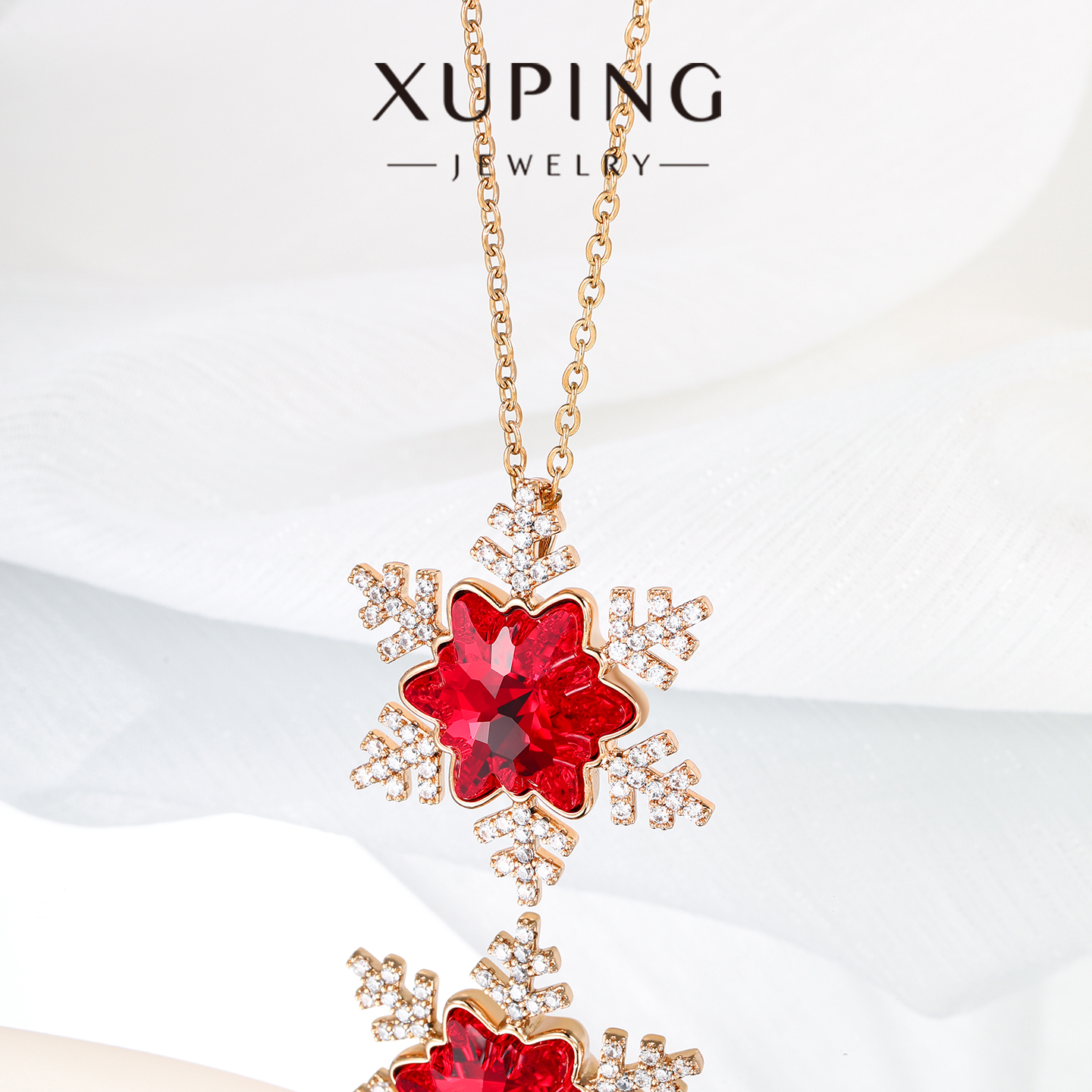 旭平仿水晶系列秋冬元素大雪花项链毛衣链大号时尚轻奢气质配饰