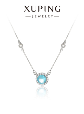 旭平包边蓝色微镶圆形项链易搭通勤千金氛围感优雅太阳花锁骨链