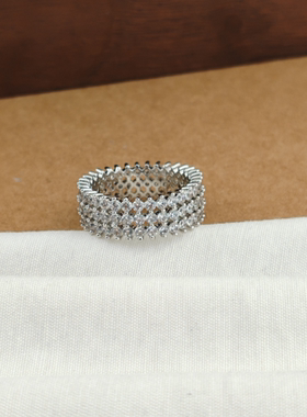 旭平清冷三排密镶整圈满天星戒指女高级感气质食指戒奢华叠戴指环