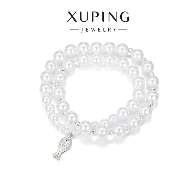 旭平微镶小鱼双层仿珍珠手链弹力绳手串法式轻奢优雅气质手饰