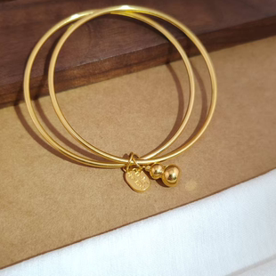 旭平仿黄金色手镯葫芦小福牌叠戴手环女款 细圈情人节礼物送女友