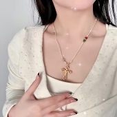 轻奢高级感甜酷长款 旭平白色编制绳十字架项链小众个性 时尚 毛衣链