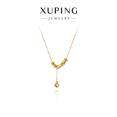 新款 旭平时尚 复古中式 气质简约易搭仿黄金色竹节流苏项链