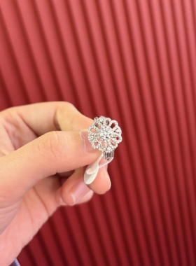 旭平密镶花型单石四爪高底托戒指女时尚小众精致高级感食指戒指环