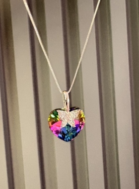 旭平合金爱心蝴蝶仿水晶项链