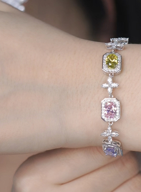 小如彩色方糖拼接四叶花手链时尚轻奢优雅气质手饰生日礼物送闺蜜