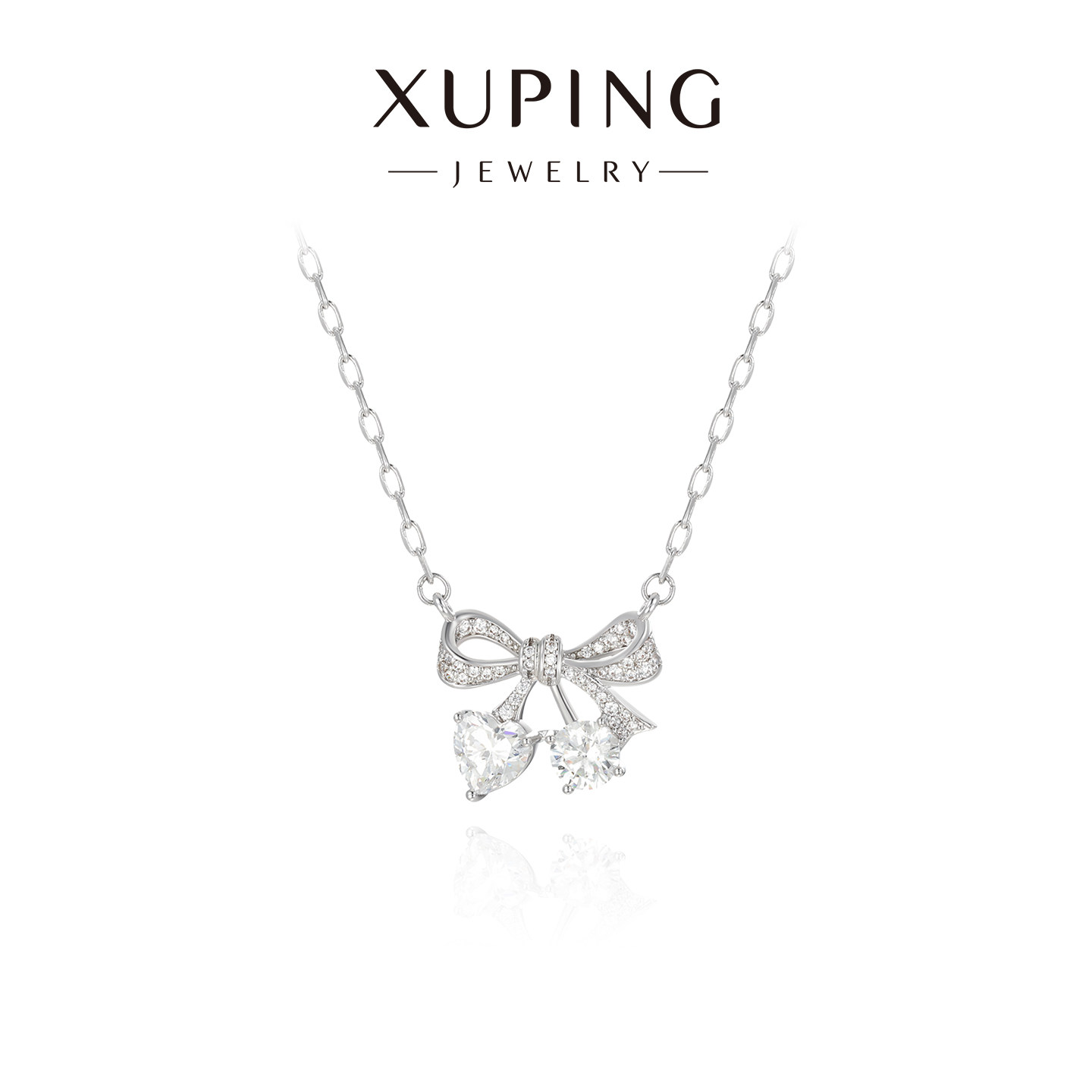 旭平【恋恋粉樱桃】爱心樱桃蝴蝶结项链时尚甜美气质设计感锁骨链 - 旭平饰品旗舰店出品