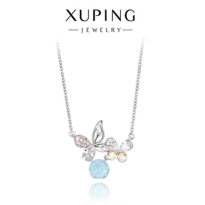 旭平【双生蝶语】仿水晶系列时尚轻奢甜美气质双蝴蝶灵动圆饼项链