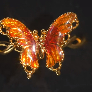 小如【烟雨梦蝶】珐琅彩渐变蝴蝶戒指麻花复古宫廷风仿黄金色指环