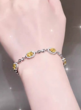 旭平彩宝系列暖黄色椭圆圆形手链时尚轻奢气质小众设计高级感手饰