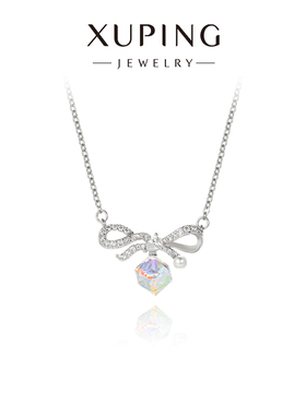 小如仿水晶系列蝴蝶结方糖项链女时尚轻奢闪耀气质高级感锁骨链