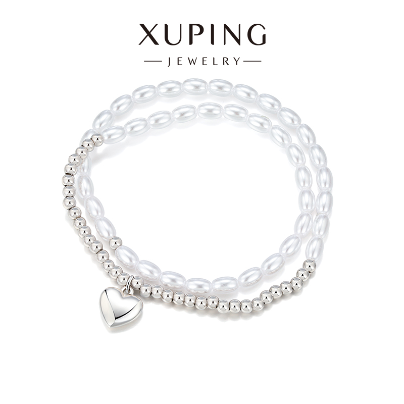 旭平仿珍珠米粒珠拼接爱心弹力绳手链女法式轻奢优雅气质手饰