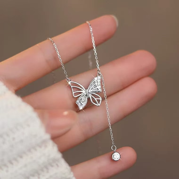 旭平简约易搭蝶恋之梦项链女轻奢镂空蝴蝶流苏锁骨链气质D