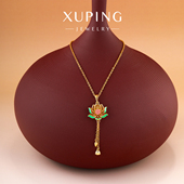 旭平时尚 国风旗袍新中式 气质仿黄金色莲花流苏单吊坠挂坠无链条