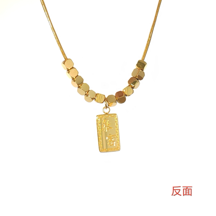 旭平仿黄金色小方砖珠珠项链复古新中式气质锁骨链送礼物