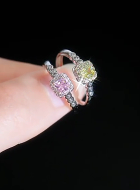 旭平时尚方形简约易搭小方糖气质微镶人造石戒指食指环