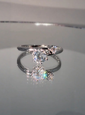 旭平简约六爪人造石个性戒指女时尚高级感精致指环通勤易搭食指戒