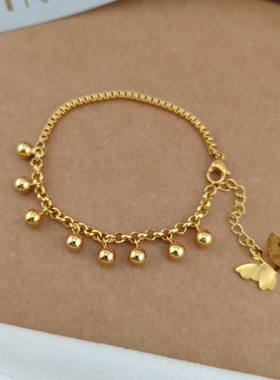 旭平轻奢仿金色蝴蝶珠珠手链女复古气质AB不对称链条