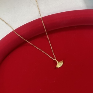 旭平仿黄金色小众高级感银杏叶项链锁骨链精致时尚易搭项链