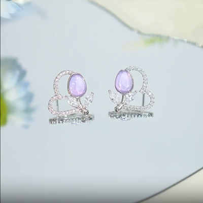 旭平如愿郁见摩卡紫色郁金香耳钉女轻奢浪漫小清新ins风气质耳饰