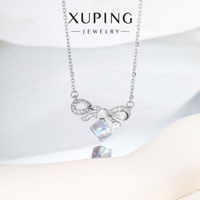 旭平仿水晶系列蝴蝶结方糖项链女时尚轻奢闪耀气质高级感锁骨链