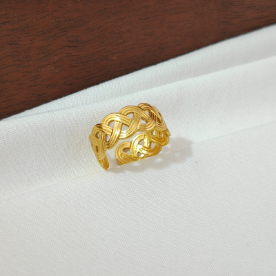 旭平金色麻花小辫编织设计感开口指环欧美简约个性无性别食指戒